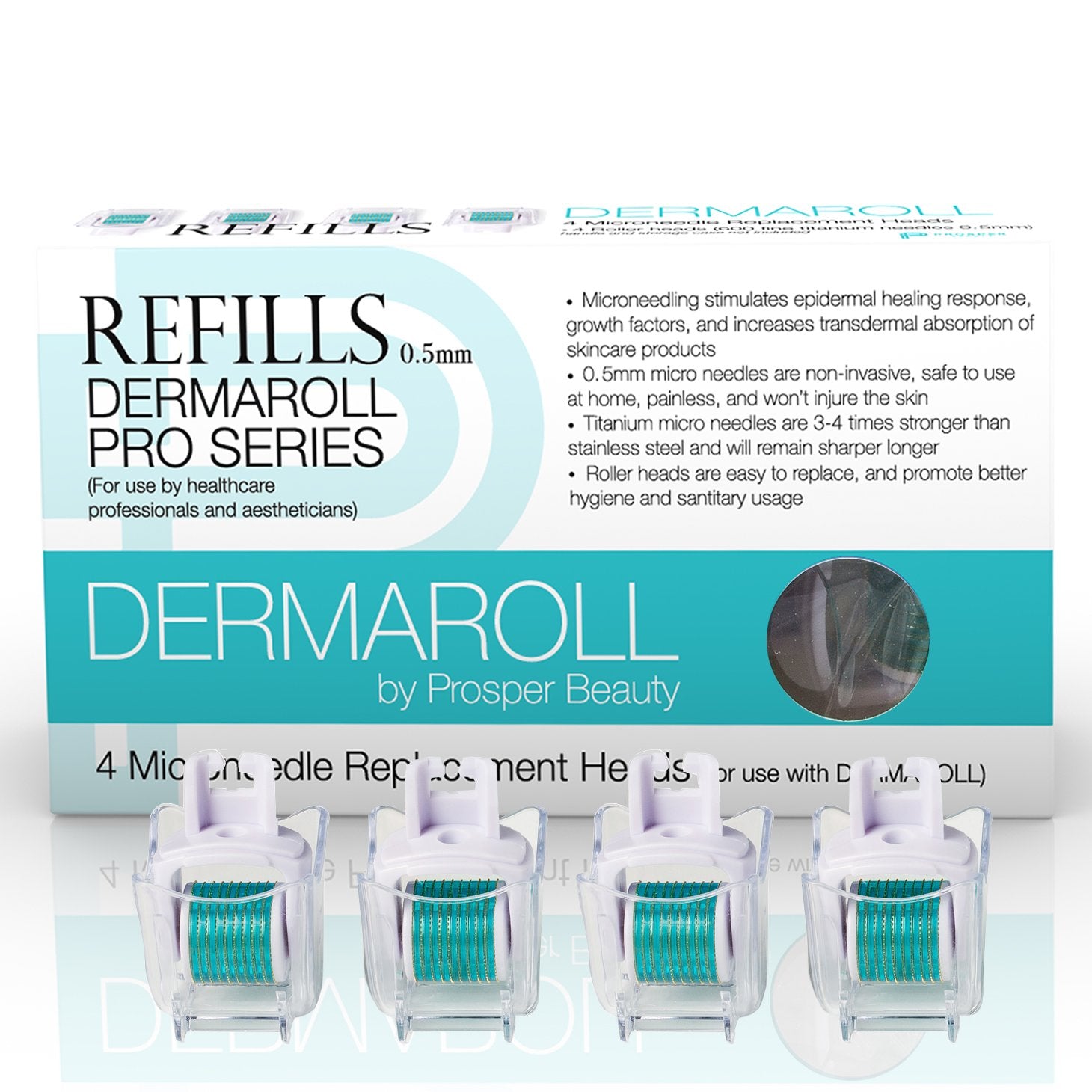 DERMAROLL REFILLS 0.5mm by Prosper Beauty (4 Roller Heads 0.5mm - NO HANDLE, ROLLER HEADS ONLY)