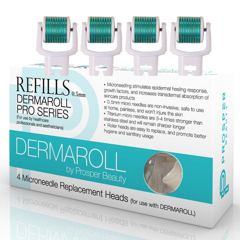 DERMAROLL REFILLS 0.5mm by Prosper Beauty (4 Roller Heads 0.5mm - NO HANDLE, ROLLER HEADS ONLY)
