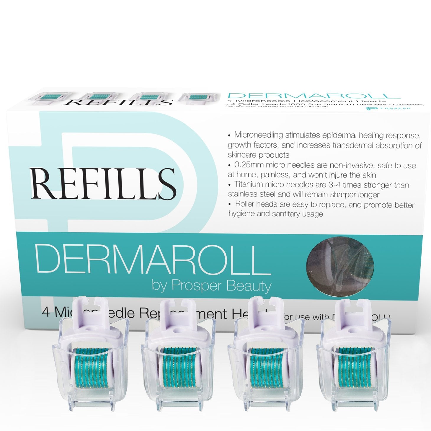 DERMAROLL REFILLS 0.25mm by Prosper Beauty (4 Roller Heads 0.25mm - NO HANDLE, ROLLER HEADS ONLY)